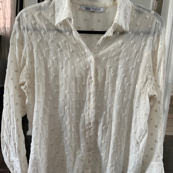 Zara cotton embroidered dots blouse top sz SM - Picture 3 of 5